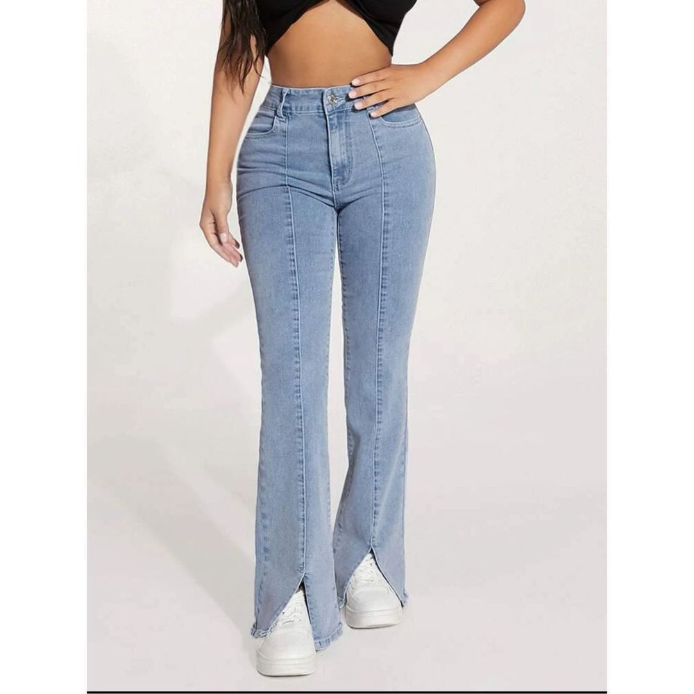 SHEIN Size 10/ Large High Waist Stretchy Flare Denim Jean Slit Cut Light Wash